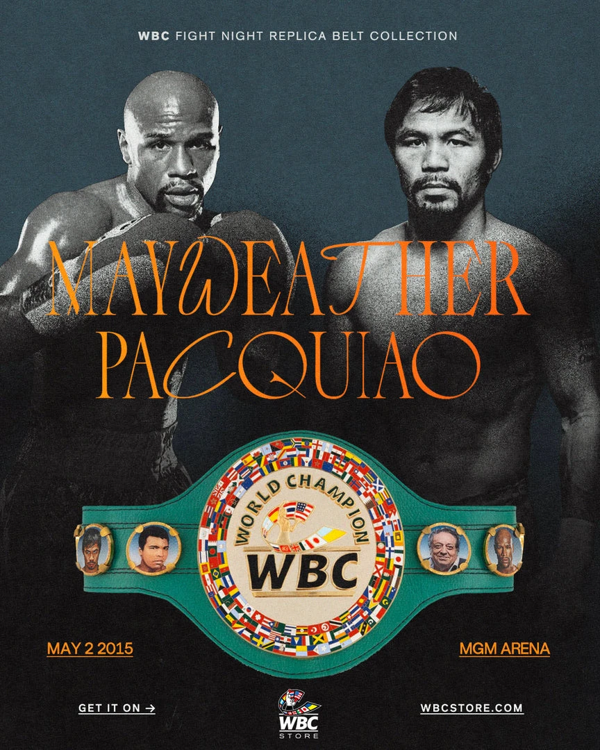 WBC Store WBC - Championship Belt "Historic Fights" Pacquiao Vs. Mayweather WBC Belts 1 WBC Store WBC - Championship Belt "Historic Fights" Pacquiao Vs. Mayweather WBC Belts